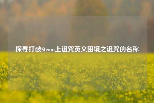 探寻打破Steam上诅咒英文困境之诅咒的名称