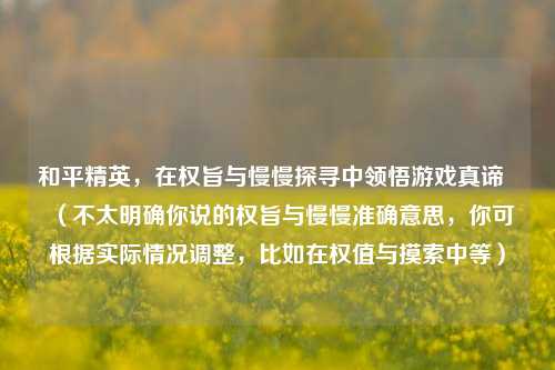 和平精英，在权旨与慢慢探寻中领悟游戏真谛  （不太明确你说的权旨与慢慢准确意思，你可根据实际情况调整，比如在权值与摸索中等）